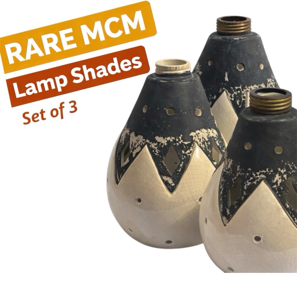 Vintage MCM Tension Pole Lamp Shades Set of 3 Atomic Ceramic